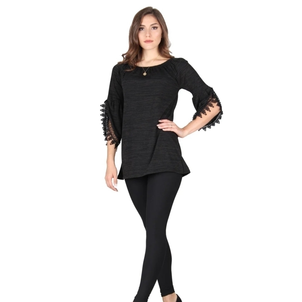 Lildy Open Sleeve Tunic Gray Raglan Sleeve Sz L-XL Comfy Goth Lace‎